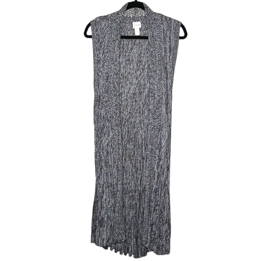 Chicos Women Marled Gray Sleeveless Cardigan Sweater Open Long Duster Size 3 XL